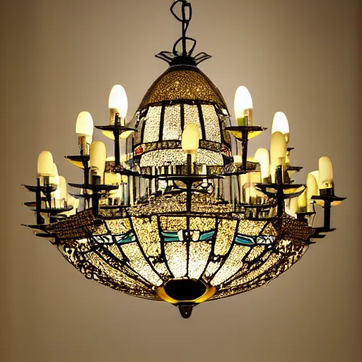 Image similar to chandelier in the shape of a sun with yellow accents designed by tiffany, advertising photography, luxury home design