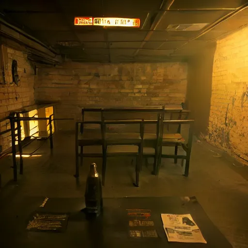 Image similar to ripper doc surgery table. underground. lowlight. diffuse ambience. darkness Cyberpunk 2077. CP2077. 3840 x 2160