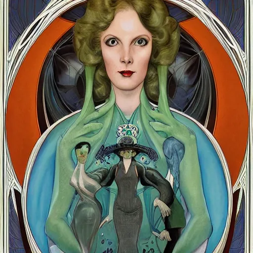 Image similar to an art nouveau, ( streamline moderne ), multi - ethnic and multi - racial portrait in the style of charles dulac and donato giancola and anna dittmann. very large, clear, expressive, and intelligent eyes. symmetrical, centered, ultrasharp focus, dramatic lighting, photorealistic digital matte painting, intricate ultra detailed background.