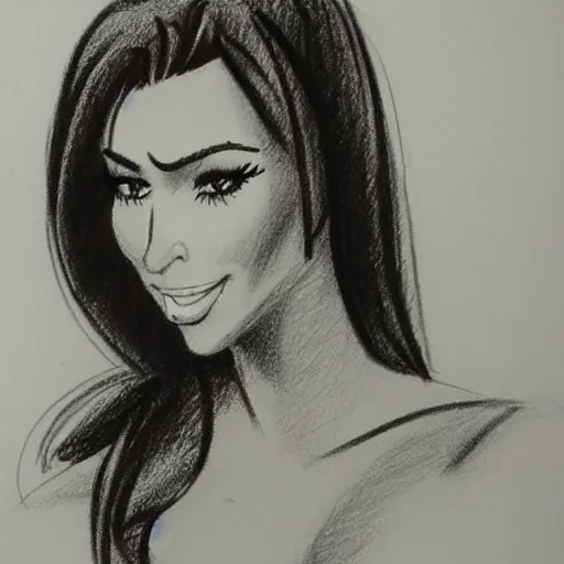 Image similar to milt kahl pencil sketch of kim kardashian