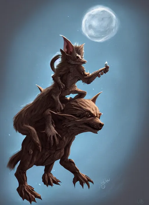 Image similar to Tiny Goblin with no legs riding a giant wolf, digital painting, 8k, HD