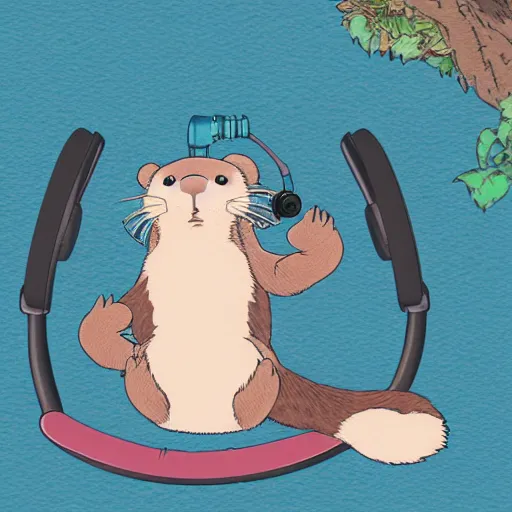 Prompt: studio ghibli otter with overear headphones