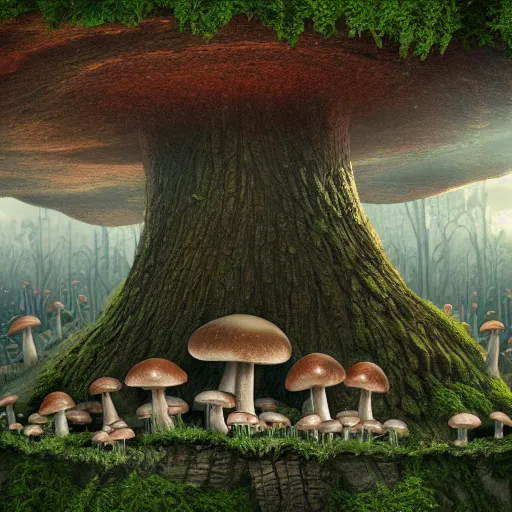 Prompt: mushroom city in the middle of the forest, high details, godrays, 4k