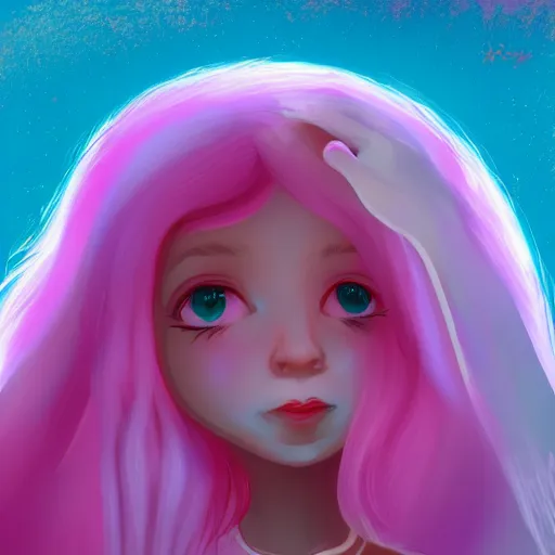 Prompt: the cotton candy kiss of transcendental bliss, little girl in the style of pascal blanche from artstation, digital art