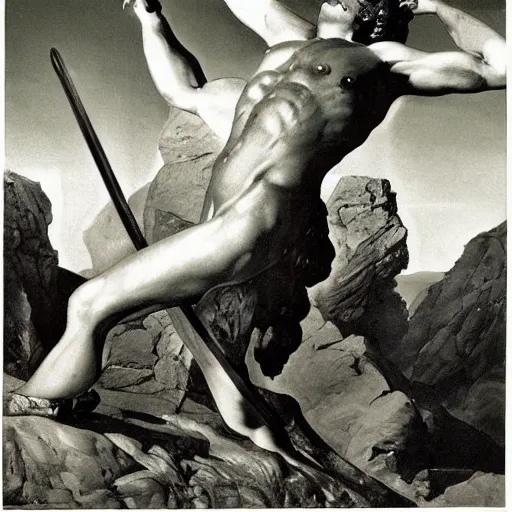 Prompt: bismuth by max dupain, by adolf hiremy - hirschl playful, fine. a digital art of hercules after he has completed one of his twelve labors, the killing of the hydra. he is standing over the dead hydra, covered in blood clutching a sword that slew the beast. his face is expressionless.