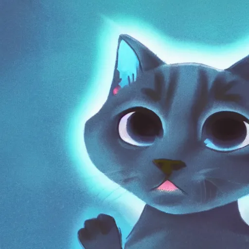 Prompt: a blue cat with water powers, glowing eyes, ocean background,cat is floating in air