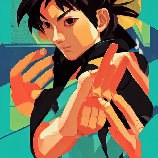 Image similar to Makoto from Street fighter 4 profile picture by Sachin Teng, asymmetrical, Organic Painting , Matte Painting, Powerful, geometric shapes, hard edges, graffiti, street art:2 by Sachin Teng:4