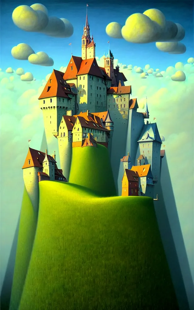 Image similar to gediminas pranckevicius an oil on canvas portrait painting of world castle happy place, volumetric light godray, surrealism, surrealist, impossible geometry, rob gonsalves, high detail fantastic