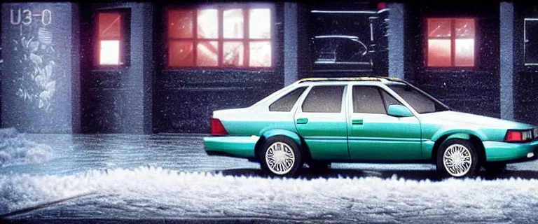 Image similar to Aqua Metallic Audi 80 RS 2 Avant (1995), black car, a gritty neo-noir, dramatic lighting, cinematic, establishing shot, extremely high detail, photorealistic, cinematic lighting, artstation, by simon stalenhag, Max Payne (PC) (2001) winter new york at night, flashing lights, Poets of the Fall - Late Goodbye