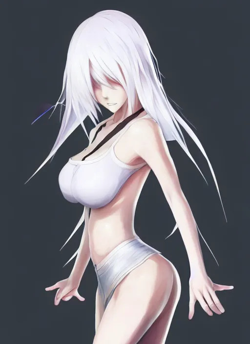 Image similar to cell shaded beautiful anime girl with white hair, full body | | anime key visual, official media, illustrated by wlop, moebius, studio ghibli, trending on pixiv, beautiful, clean linework, extreme detail