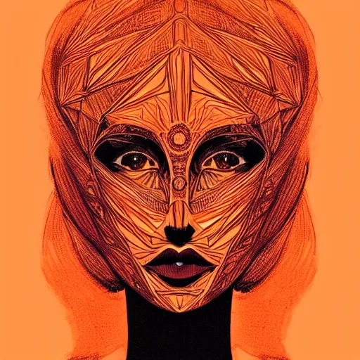 Prompt: a symmetrical portrait of a beautiful orange - haired woman face, concept art, intricate, aesthetic!!!!!, holographic design, god rays, symbolist, dramatic, ultra detailed