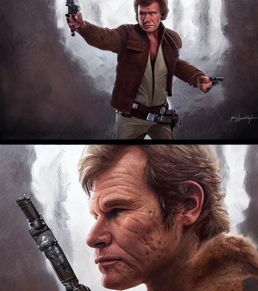 Image similar to han solo exposed to radiation and became dinosaur. realism art, high detailed, fine art, trending on artstation, smooth draw, sharp focus.