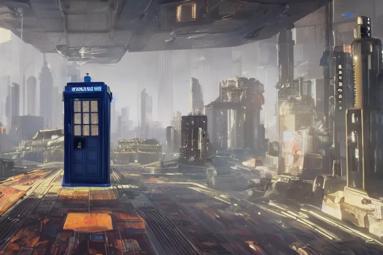 Image similar to tardis in cyberpunk 2 0 7 7