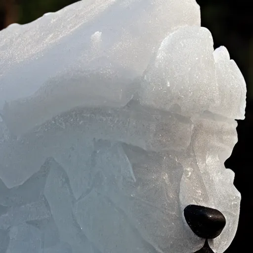 Image similar to A melting ice sculpture of a sad puppy, photography