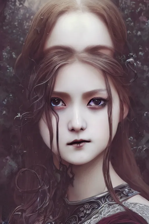 Image similar to beautiful and gothic and victorian young medieval heroine portrait like twice tzuyu+smoky eyes+front face with light flowing hair, ultradetail face, art and illustration by tian zi and craig mullins and WLOP and alphonse mucha, fantasy, intricate complexity, human structure, human anatomy, fantasy character concept, watermark, blurry, hyperrealism 8k