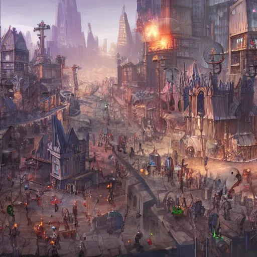 Image similar to busy d & d city, artstation