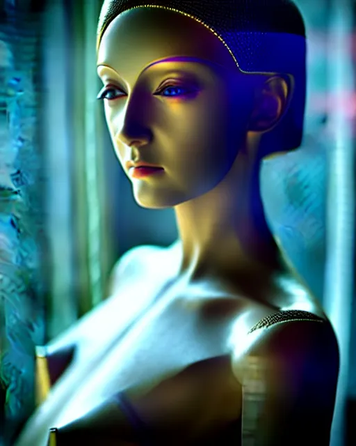 Image similar to dreamy young beautiful female artificial intelligence, metropolis, cinematic, rim light, bokeh, photo - realistic, elegant, high detail, 8 k, masterpiece, photo taken in 1 9 3 0