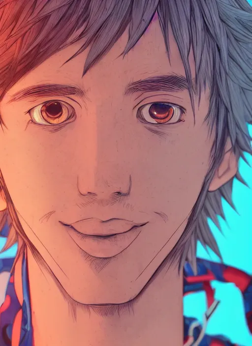 Image similar to closeup portrait of optimistic anime boy, an ultrafine detailed illustration by james jean, intricate linework, bright colors, final fantasy, behance contest winner, vanitas, angular, altermodern, unreal engine 5 highly rendered, global illumination, radiant light, detailed and intricate environment