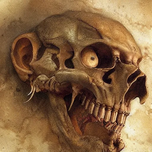 Image similar to one of the worst fossil reconstructions in human history by leonardo da vinci greg rutkowski