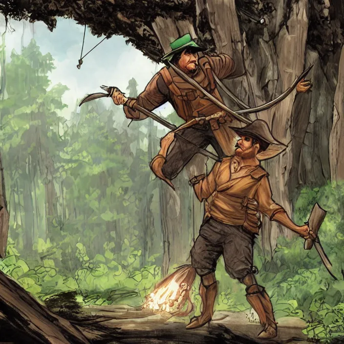 Prompt: Robin hood vs bigfoot, concept art