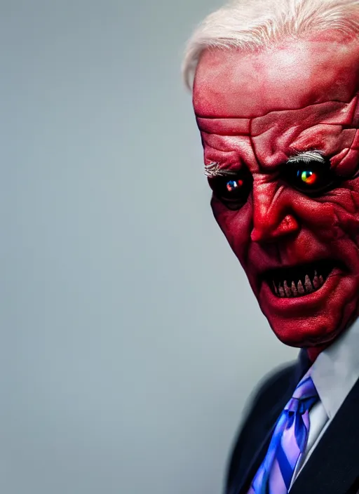 Prompt: hyper realistic ultra realistic cyborg photo Doom horror furious glowing red eyes biden