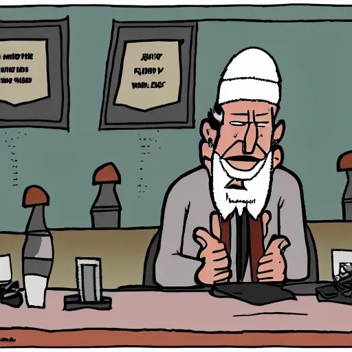 Image similar to corrupted rabbi cartoon, very detailed