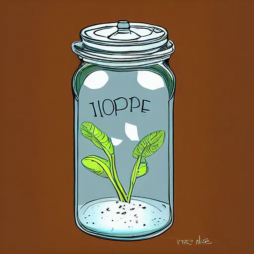 Prompt: hope is captured in a transparent jar, digital art