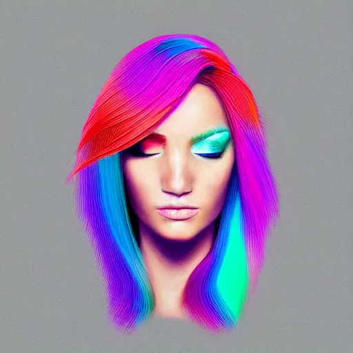 Image similar to person with multi color cable hair, digital art