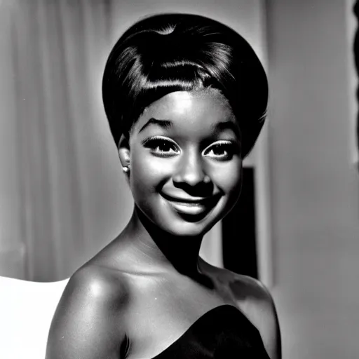Image similar to black and white photo of a beautiful and elegant 1 9 6 5 young black actress