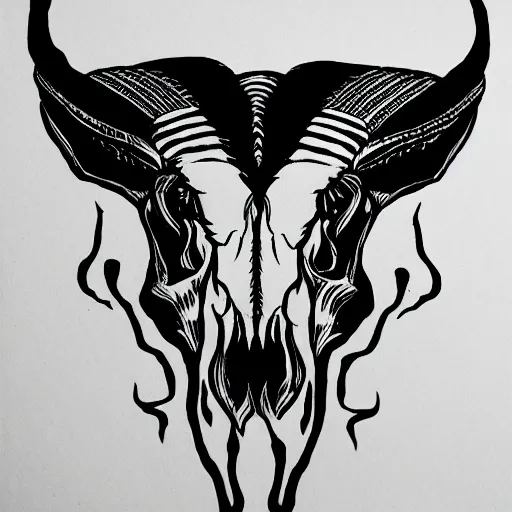 Image similar to ram skull outline, black ink on white paper