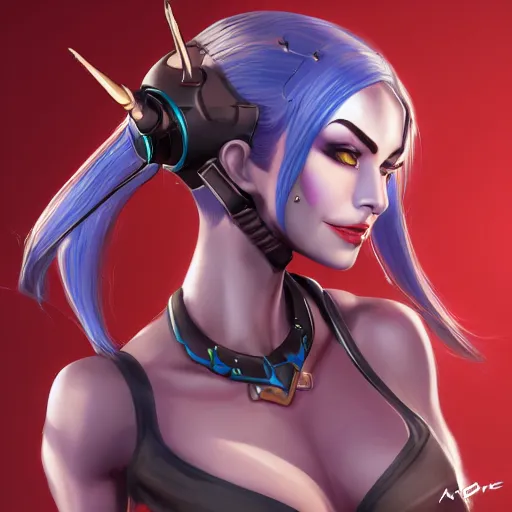 Prompt: face of jinx from arcane, centered, symmetrical, artgerm, artstation