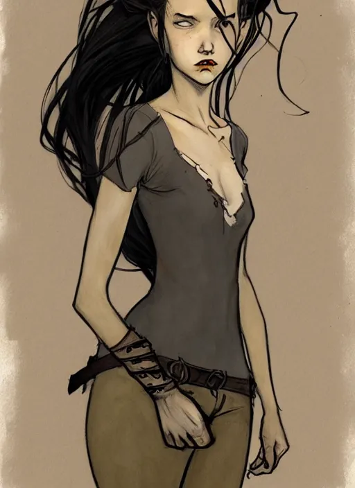 Prompt: a portrait of a pretty sewer punk young lady by abigail larson