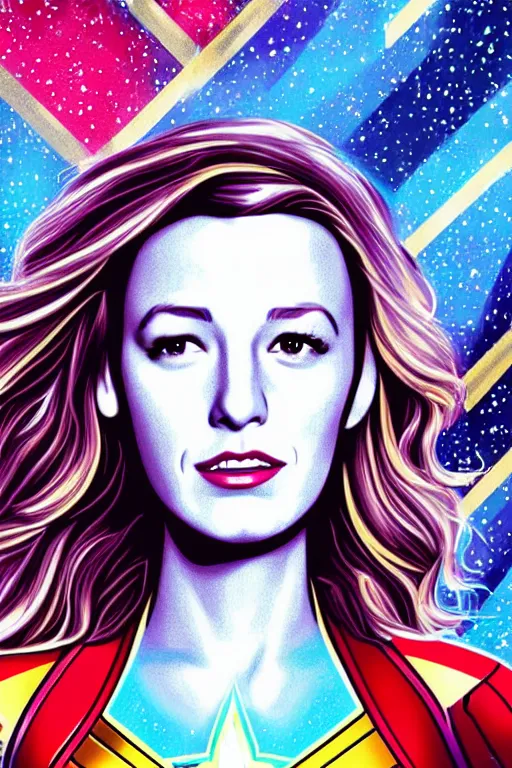 Image similar to Blake Lively as Captain Marvel high quality digital painting in the style of James Jean