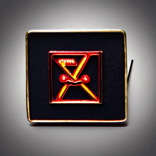 Prompt: a photo of a retro art deco minimalistic clean fire warning enamel pin, studio lighting, behance