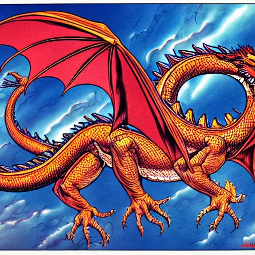 Prompt: Dragon in Utero | Arthur Adams | colorful