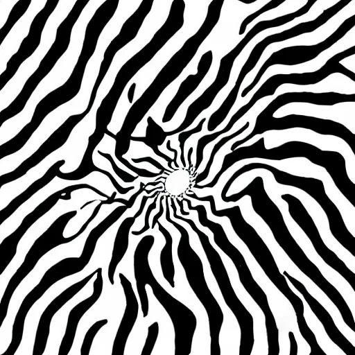 Prompt: a black zebra striped brain inside of a white brain pattern, ink strips line art style