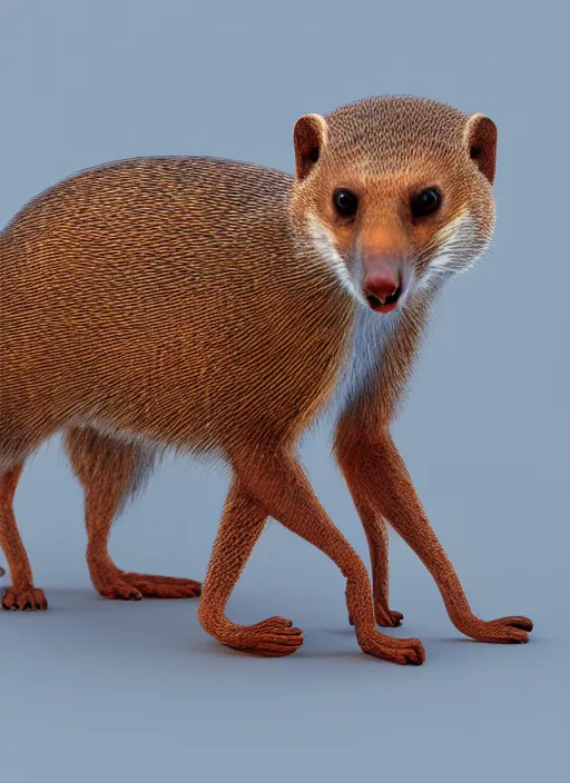 Image similar to a beautiful mongoose stands in a threatening pose with golden eyes, wool with a blue tint and razor - sharp claws, james jean art, octane render, 8 k