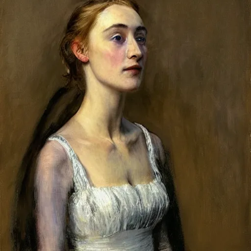 Image similar to a true-to-life portrait of Saoirse Ronan painted by John Everett Millais