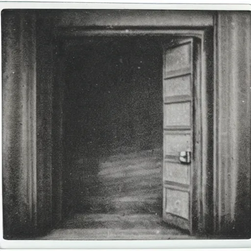 Prompt: old polaroid of a realistic gateway to another dimension, black and white, pictorialism