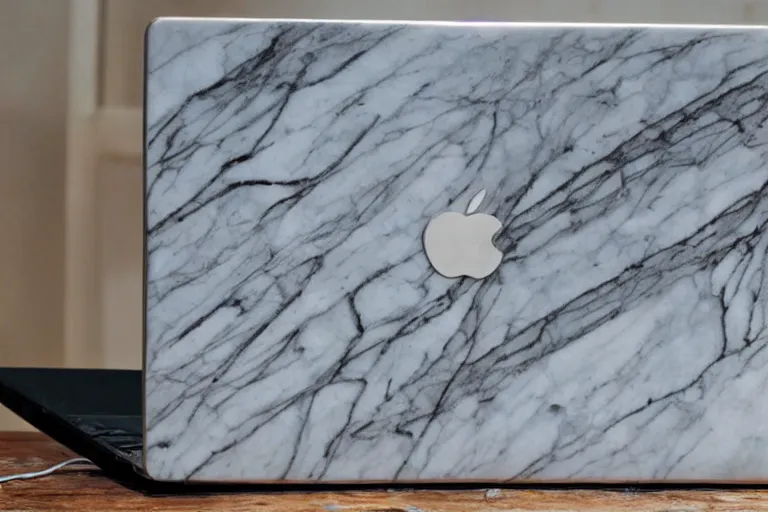 Image similar to Laptop made of marble, statue