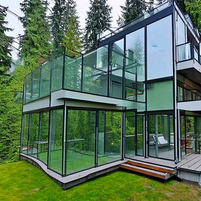glass house on stilts with a balcony lounge at 2875 Stable Diffusion
