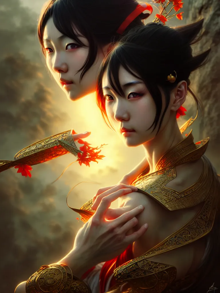 Prompt: ultra realistic 'Hu Tao', Genshin Impact, fantasy, anime, manga, game art, intricate details, elegant, highly detailed, photorealistic, digital painting, octane render, concept art, eerie, 8k, art by artgerm and greg rutkowski and alphonse mucha