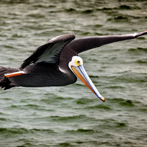 Prompt: a picture of a huge mega ultra sized pelican in flight. the pelican is very big has its its huge wings spread. symmetrical photo. very detailed, professional lighting diffracted lightrays 4 k.