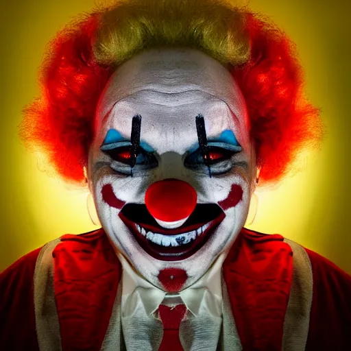 Prompt: creepy clown in your house at night