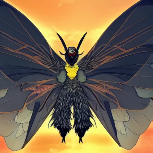 Image similar to 4K photo of mothman with giant wings , flawless anime cel animation by Manabu Oshashi and Satoshi Kon, professionally post-processed , beautiful, scary, symmetry accurate features, epic, octane rendered, anime masterpiece, accurate