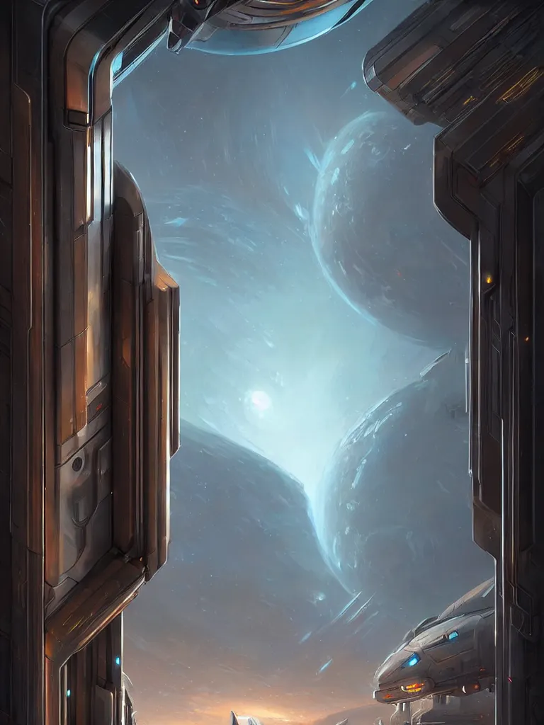 Image similar to hyper realistic art - deco sci - fi double door by jordan grimmer, darek zabrocki