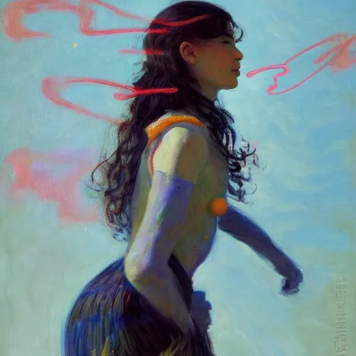 Image similar to Monet portrait painting of a cyborg girl, medium shot, asymmetrical, profile picture, Organic Painting, sunny day, Matte Painting, bold shapes, hard edges, street art, trending on artstation, by Huang Guangjian and Gil Elvgren and Sachin Teng