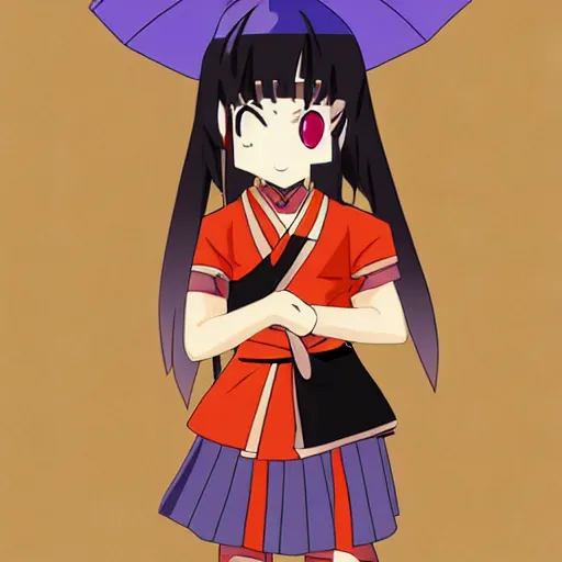 Image similar to cute anime ninja school girl in the style of katanagatari, kuudere, expressionless