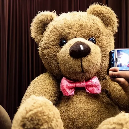 Prompt: ornate teddy bear taking a selfie