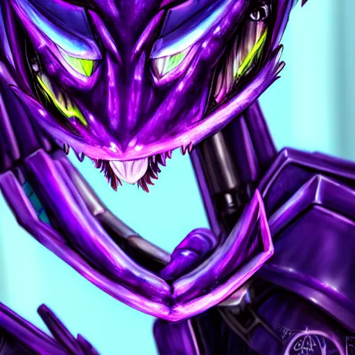 Prompt: detailed mawshot of a beautiful stunning anthropomorphic hot robot mecha female dragon, silver sharp streamlined armor, fuchsia flesh, glowing Purple LED eyes, dragon art, furry art, vore, furaffinity, DeviantArt, Eka's Portal, G6